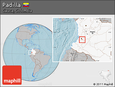Gray Location Map of Padilla, highlighted country, hill shading