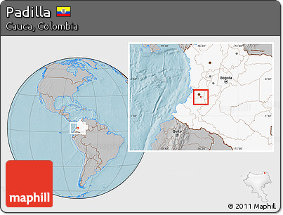 Gray Location Map of Padilla, highlighted country, hill shading