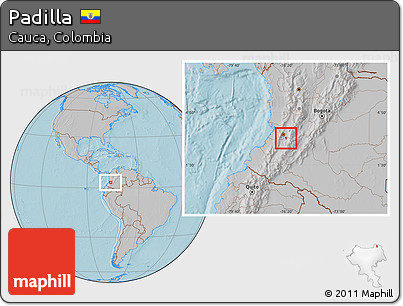 Gray Location Map of Padilla, hill shading