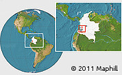 Satellite Location Map of Padilla, highlighted country, highlighted parent region, within the entire country