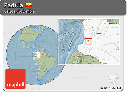Savanna Style Location Map of Padilla, highlighted country, hill shading