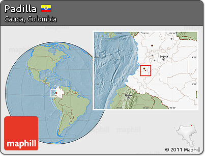 Savanna Style Location Map of Padilla, highlighted country, hill shading