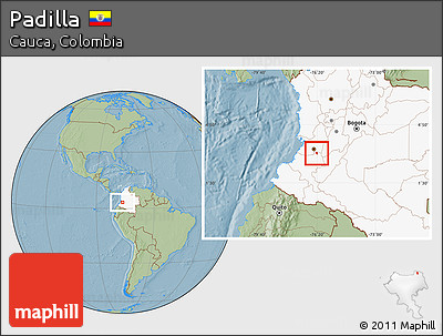 Savanna Style Location Map of Padilla, highlighted country, hill shading
