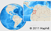 Shaded Relief Location Map of Padilla, within the entire country