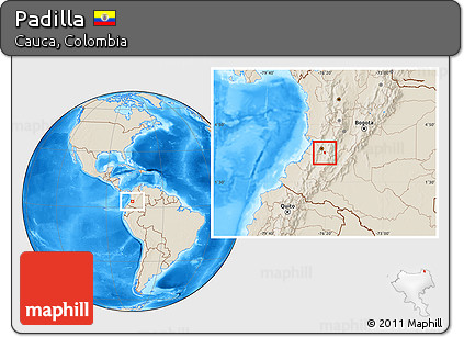Shaded Relief Location Map of Padilla