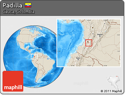 Shaded Relief Location Map of Padilla