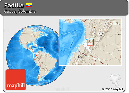 Shaded Relief Location Map of Padilla, highlighted parent region