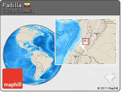 Shaded Relief Location Map of Padilla, highlighted parent region