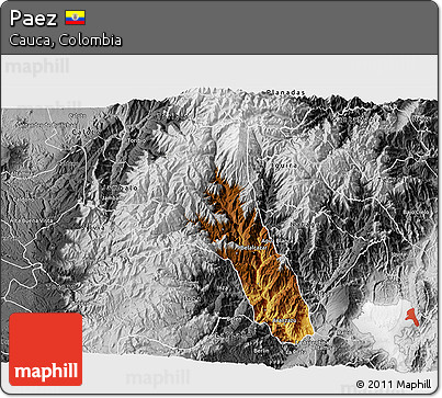 Physical 3D Map of Paez, desaturated