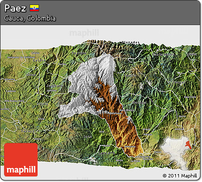 Physical 3D Map of Paez, satellite outside