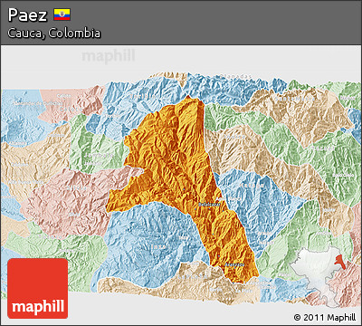 Political 3D Map of Paez, lighten