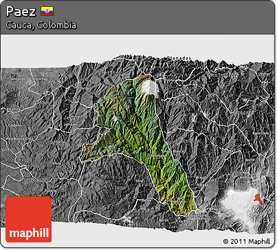 Satellite 3D Map of Paez, desaturated