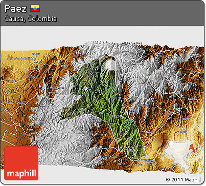 Satellite 3D Map of Paez, physical outside