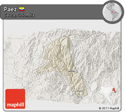 Shaded Relief 3D Map of Paez, lighten