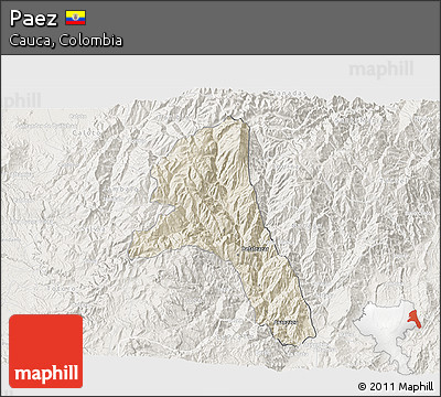 Shaded Relief 3D Map of Paez, lighten