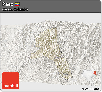 Shaded Relief 3D Map of Paez, lighten