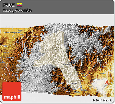Shaded Relief 3D Map of Paez, physical outside