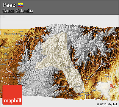 Shaded Relief 3D Map of Paez, physical outside