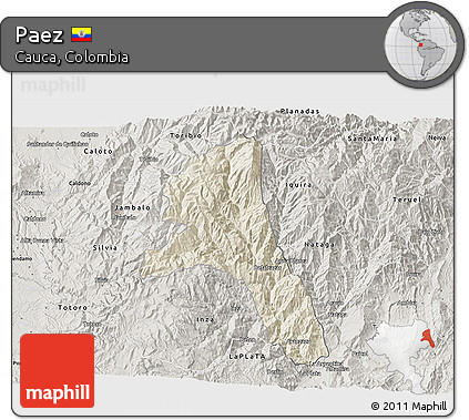 Shaded Relief 3D Map of Paez, semi-desaturated