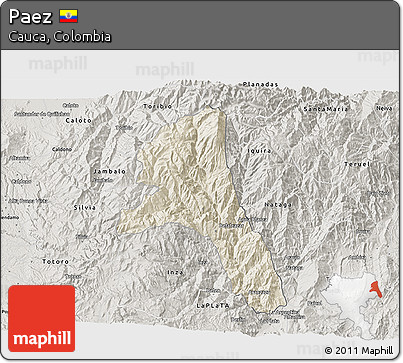 Shaded Relief 3D Map of Paez, semi-desaturated