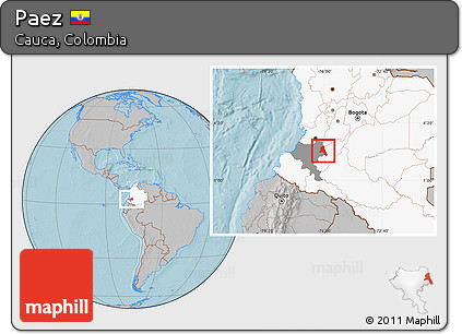 Gray Location Map of Paez, highlighted country, highlighted parent region, hill shading