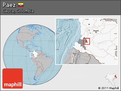 Gray Location Map of Paez, highlighted country, highlighted parent region, hill shading