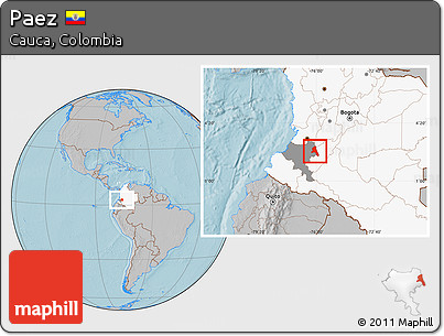 Gray Location Map of Paez, highlighted country, highlighted parent region, hill shading