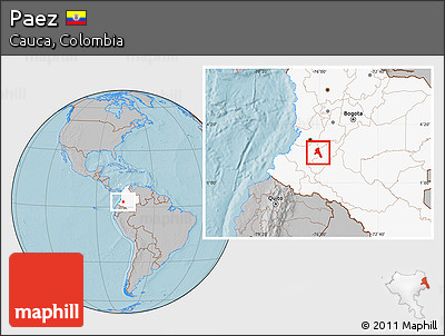 Gray Location Map of Paez, highlighted country, hill shading