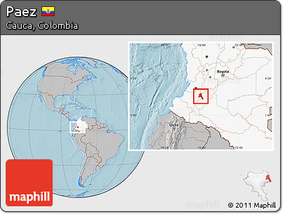 Gray Location Map of Paez, highlighted country, hill shading