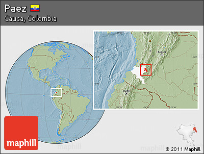 Savanna Style Location Map of Paez, highlighted parent region, hill shading