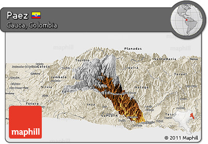 Physical Panoramic Map of Paez, shaded relief outside