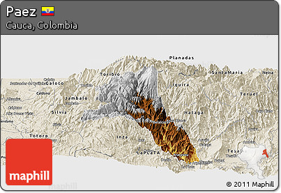 Physical Panoramic Map of Paez, shaded relief outside