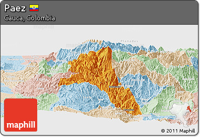 Political Panoramic Map of Paez, lighten