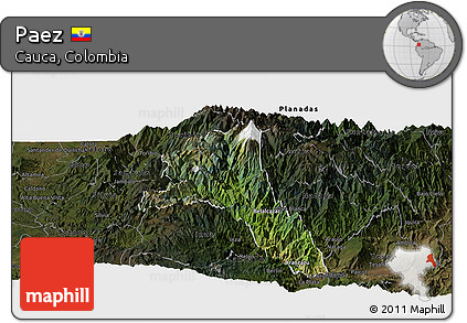 Satellite Panoramic Map of Paez, darken