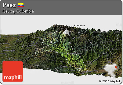 Satellite Panoramic Map of Paez, darken