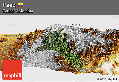 Satellite Panoramic Map of Paez, physical outside