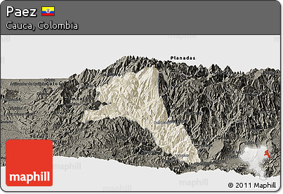 Shaded Relief Panoramic Map of Paez, darken