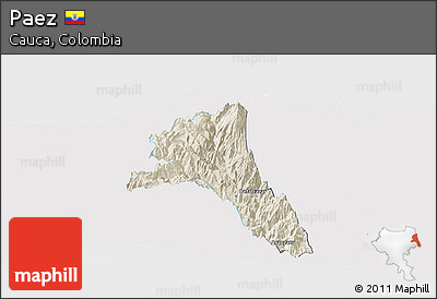 Shaded Relief Panoramic Map of Paez, single color outside