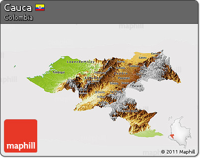 Physical Panoramic Map of Cauca, cropped outside