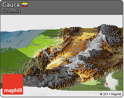 Physical Panoramic Map of Cauca, darken