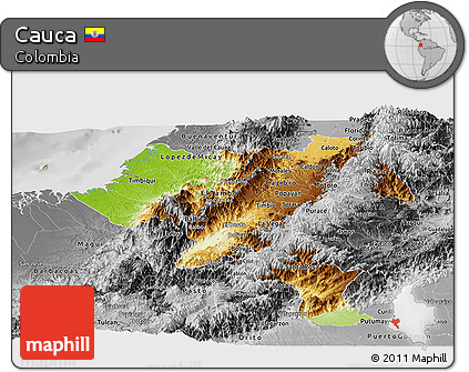 Physical Panoramic Map of Cauca, desaturated
