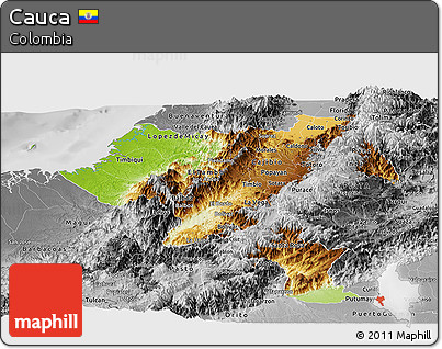 Physical Panoramic Map of Cauca, desaturated
