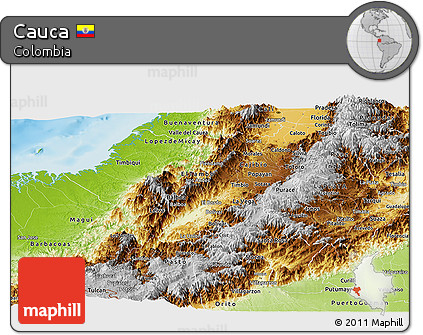 Physical Panoramic Map of Cauca