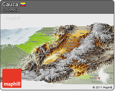 Physical Panoramic Map of Cauca, semi-desaturated