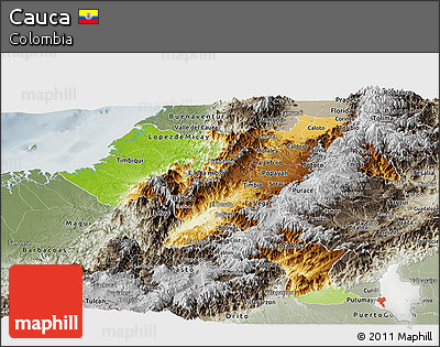Physical Panoramic Map of Cauca, semi-desaturated