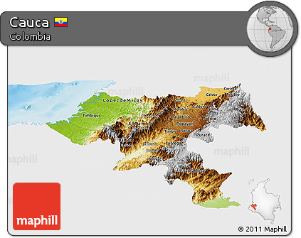 Physical Panoramic Map of Cauca, single color outside