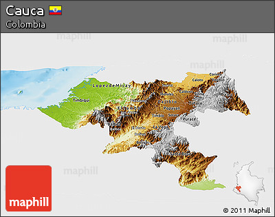 Physical Panoramic Map of Cauca, single color outside