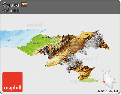 Physical Panoramic Map of Cauca, single color outside