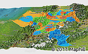 Political Panoramic Map of Cauca, satellite outside