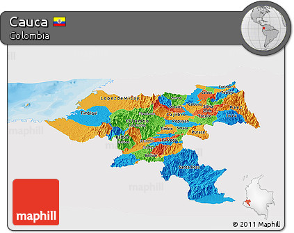 Political Panoramic Map of Cauca, single color outside
